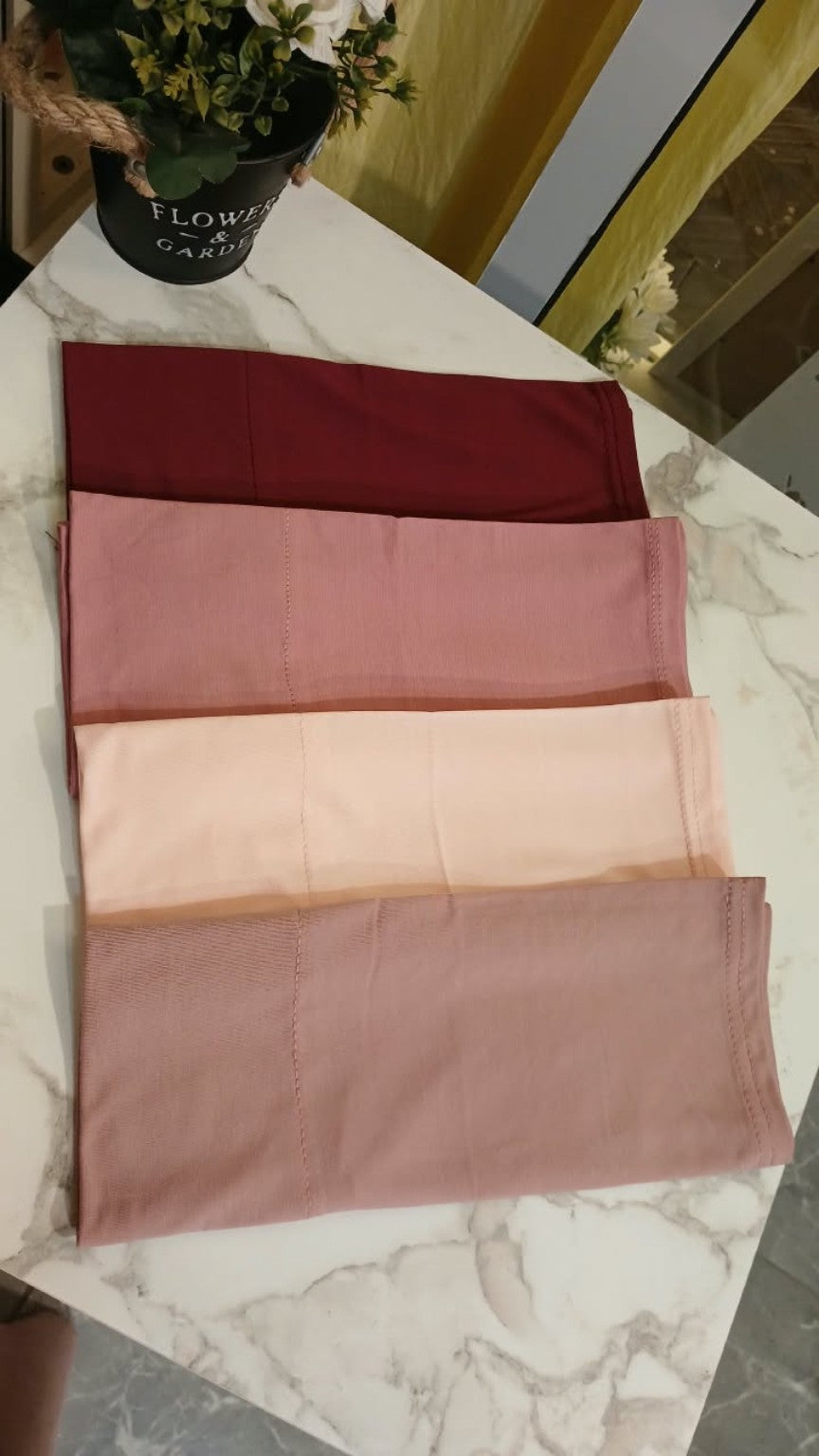 Burgundy, dusty rose, light peach and dusty mauve cotton undercaps