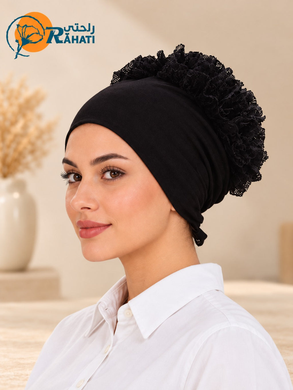 Black cotton undercap with ruffles
