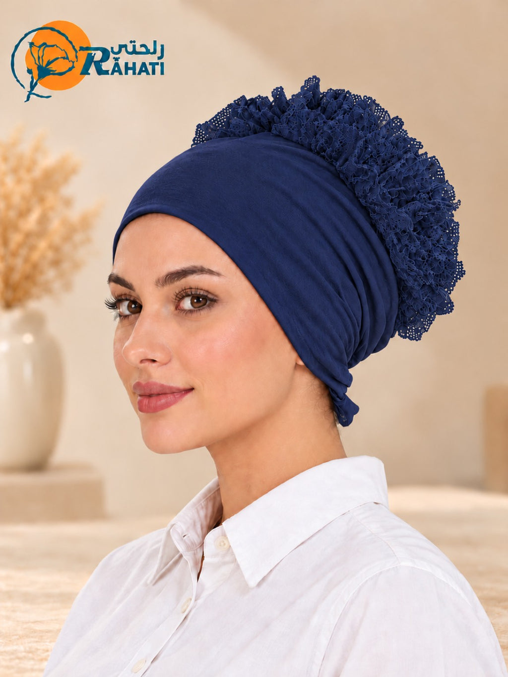 Navy cotton undercap with ruffles