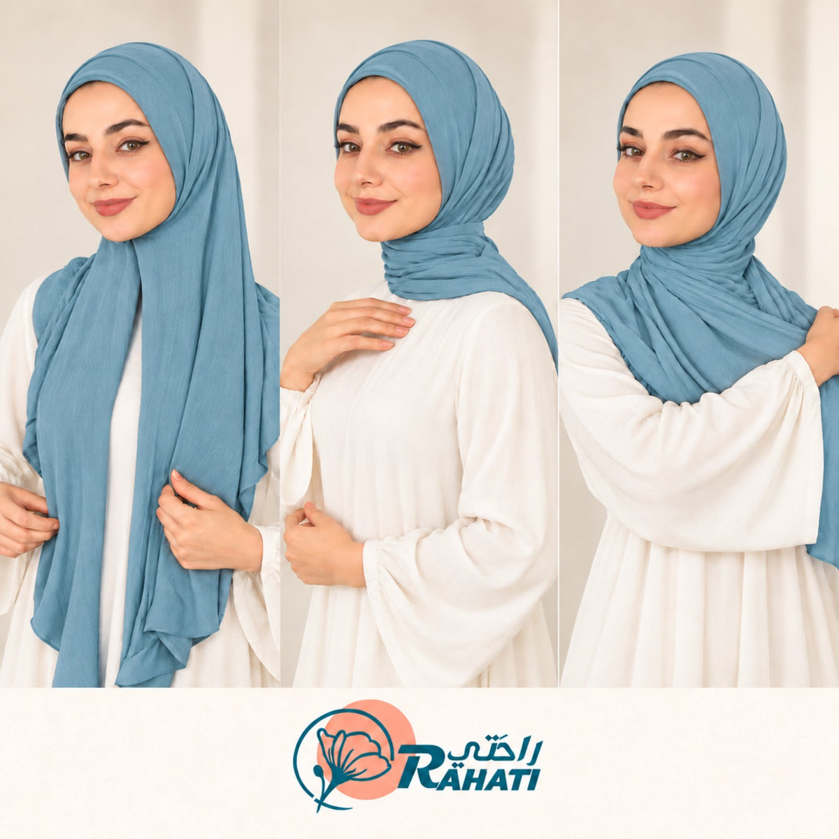 Light Petrol Blue stitched cotton hijab