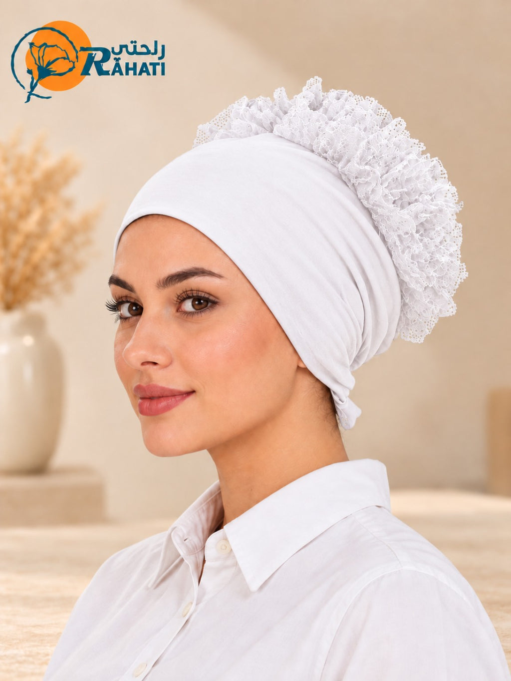 White cotton undercap with ruffles