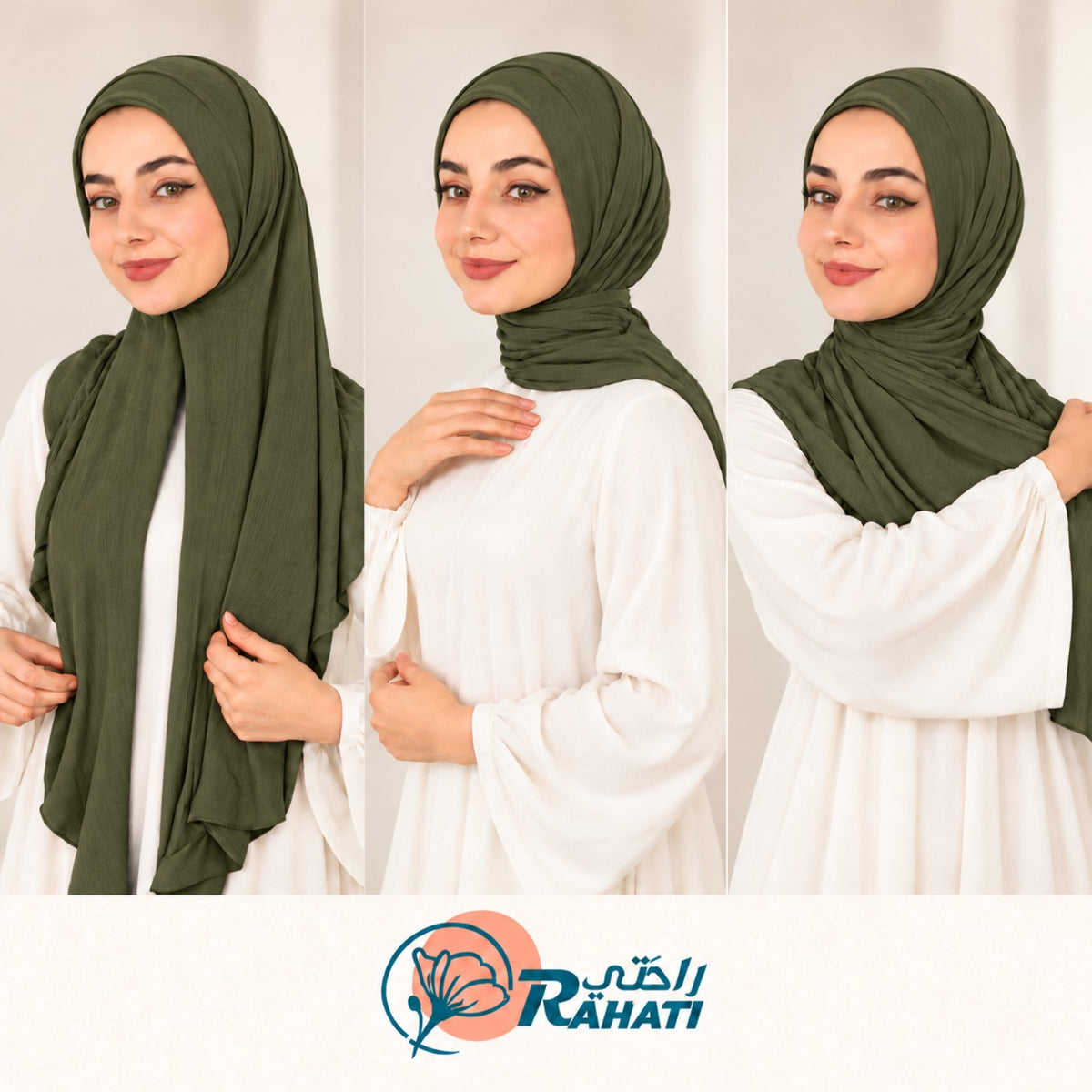 Dark Olive stitched cotton hijab