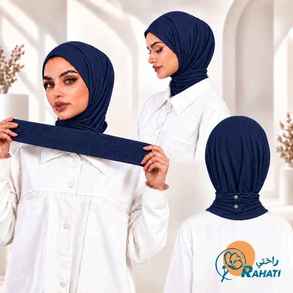 Easy Ribbed Cotton Hijab – Navy Blue