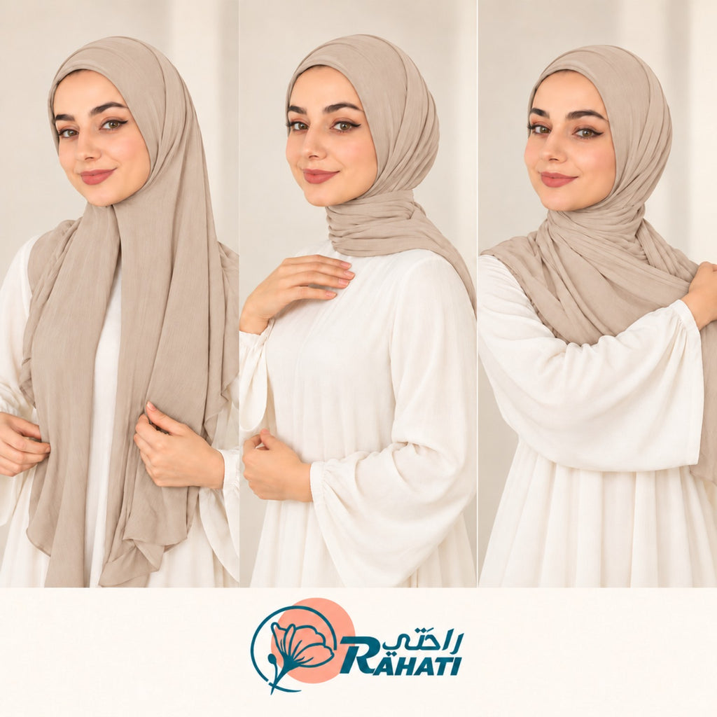 Beige stitched cotton hijab
