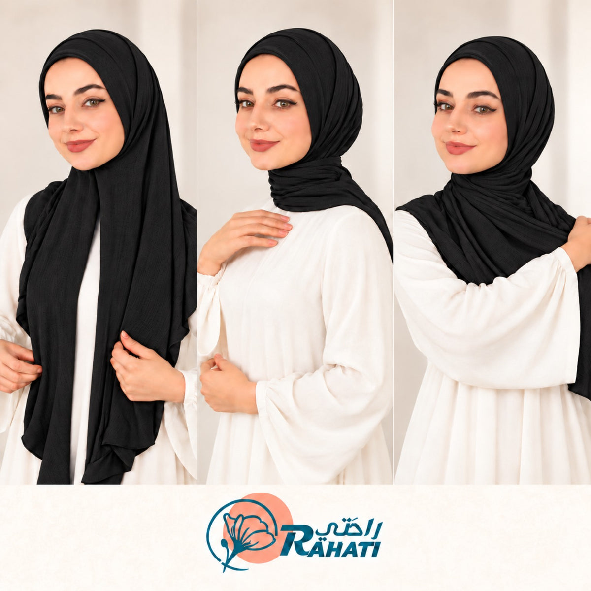Black stitched cotton hijab
