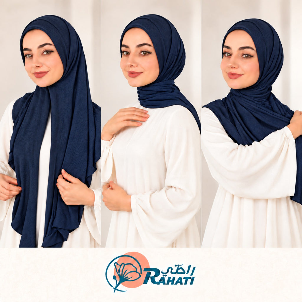 Navy stitched cotton hijab