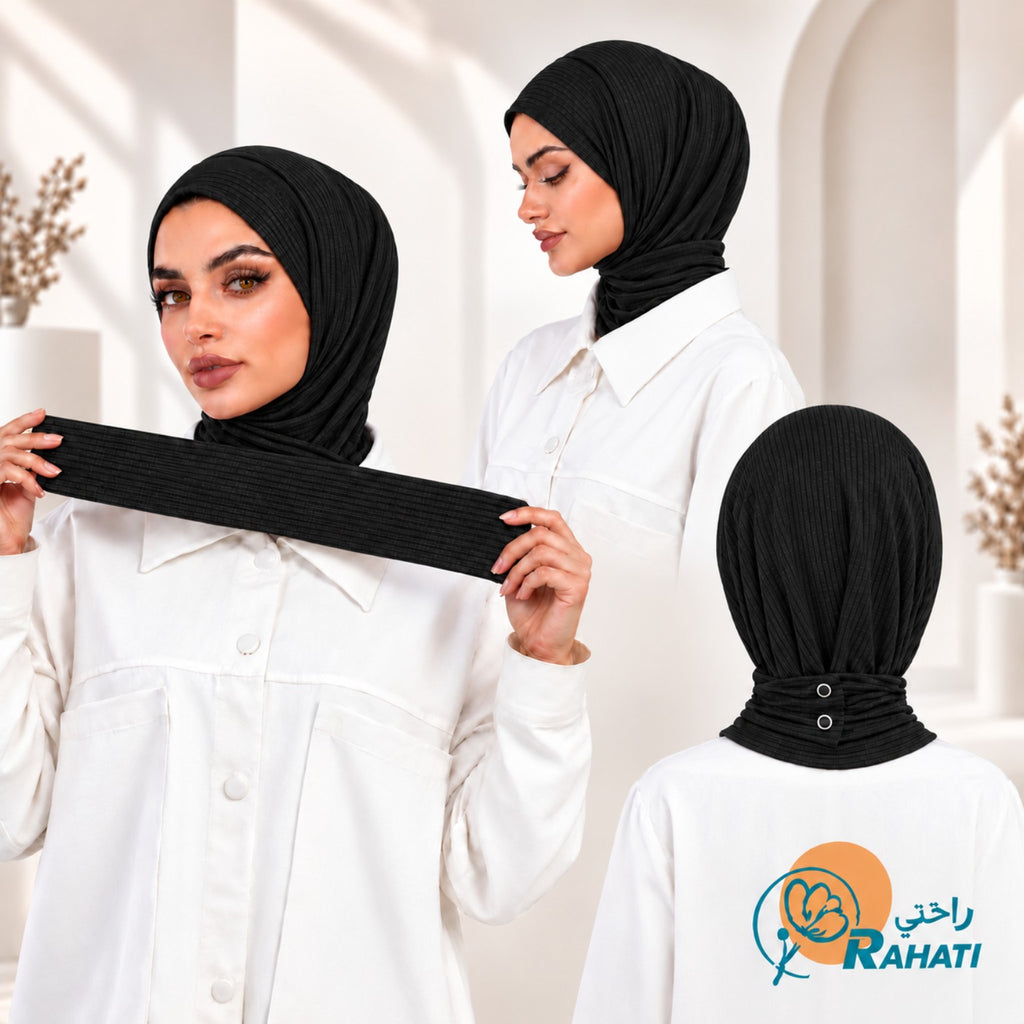 Easy Ribbed Cotton Hijab – Black