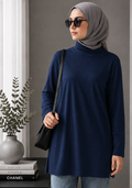 Long Cotton Basic Underlayer Tunic (Navy)