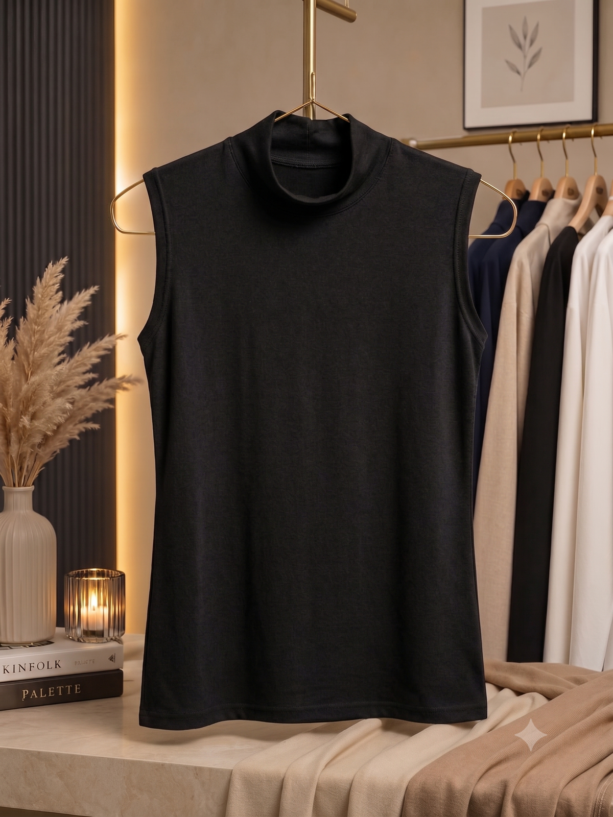 Sleeveless Cotton Body Cover Tank Top (Black)