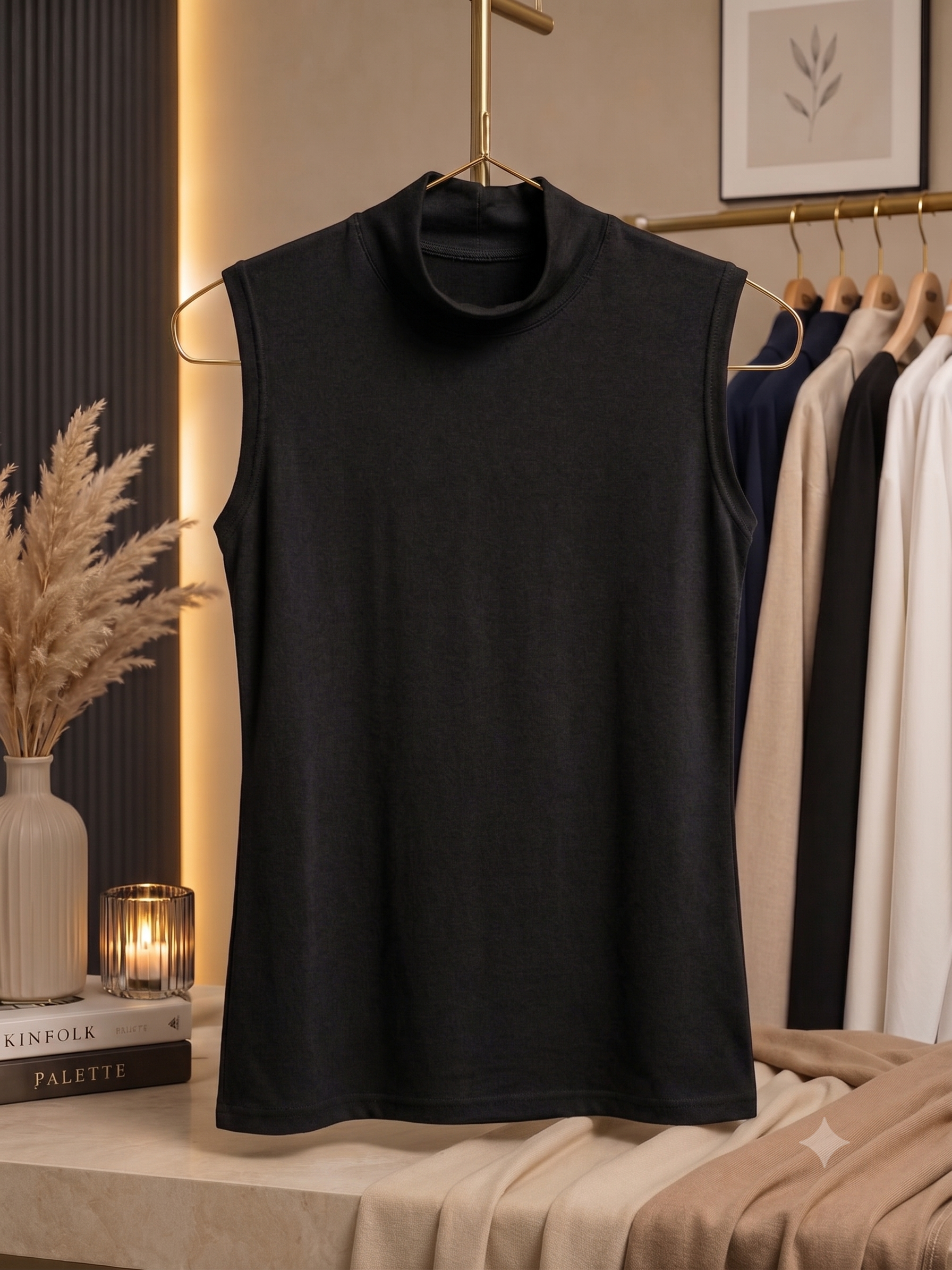Sleeveless Cotton Body Cover Tank Top (Black)