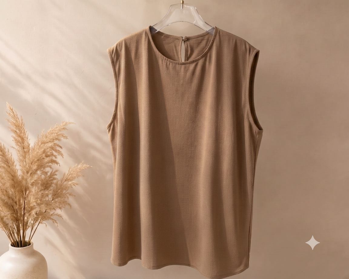 Yara Sleeveless Modest Blouse (Beige)