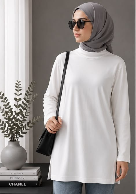 Long Cotton Basic Underlayer Tunic (white)