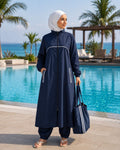 Water-Repellent Full-Coverage Burkini Swimwear Set (Navy)