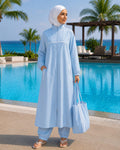 Water-Repellent Full-Coverage Burkini Swimwear Set (Blue)