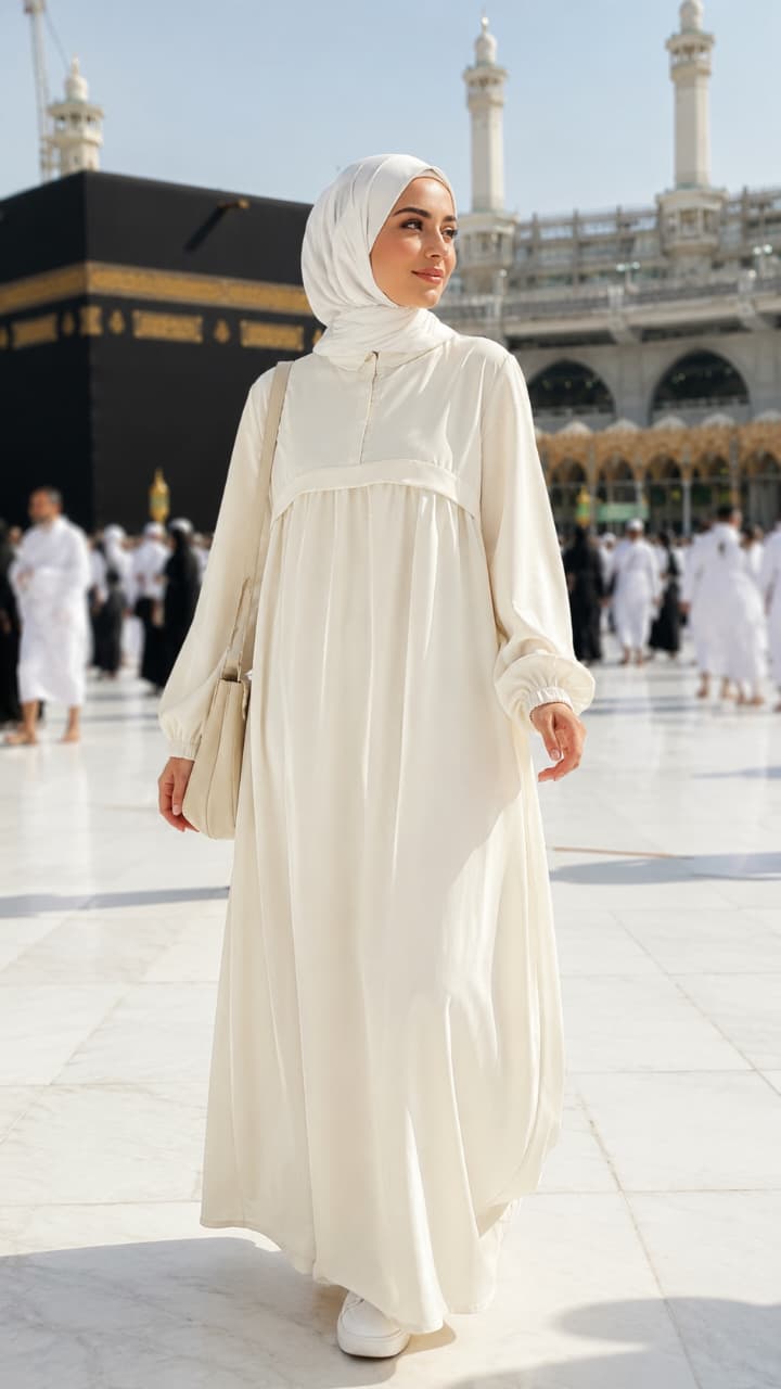 Hajj & Umrah Front Zip Abaya (white)