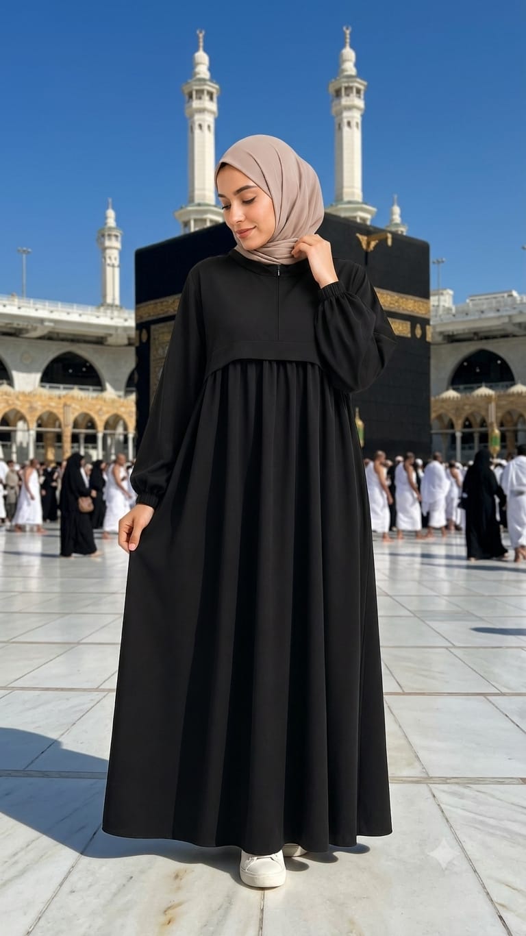 Hajj & Umrah Front Zip Abaya (Black)