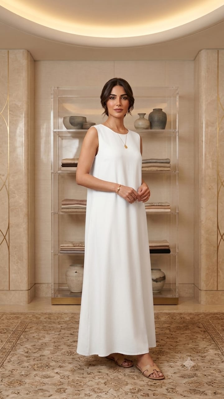 Sleeveless Basic Super Yara Dress (White)