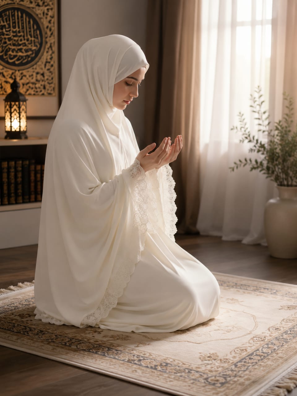 Jersey Prayer Set with Guipure Lace Trim