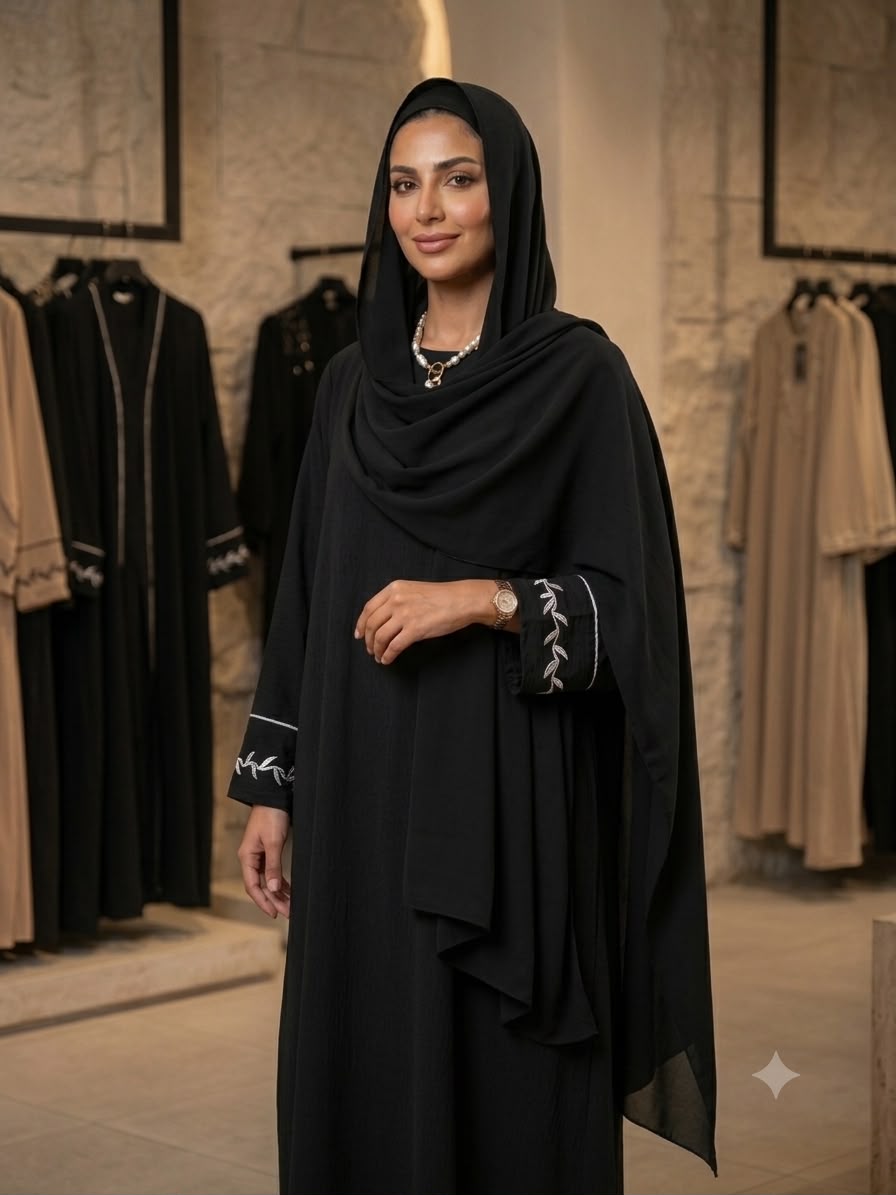 Hajj & Umrah Super Yara Abaya with Large Hijab (Black)