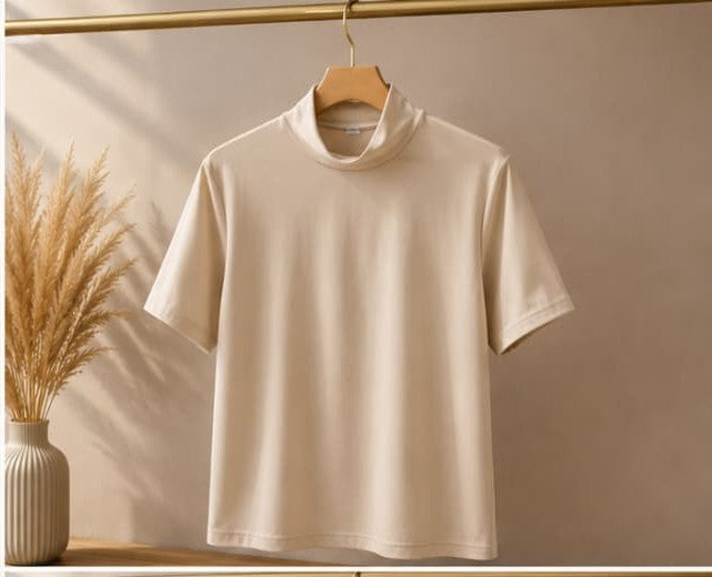 Short-Sleeve Cotton Body Cover Top (Beige)