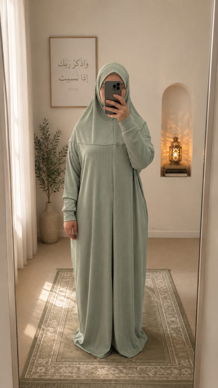 One-Piece Ribbed Cotton Prayer Set (mint).