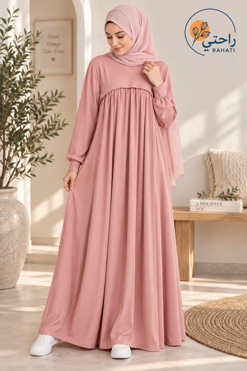 Autumn Modest Maxi Dress – Soft Seasonal Fabric.
