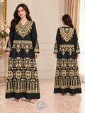 Black Embroidered Cotton Abaya.