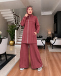 Turkish Cotton Zip Jacket & Wide-Leg Pants Set.