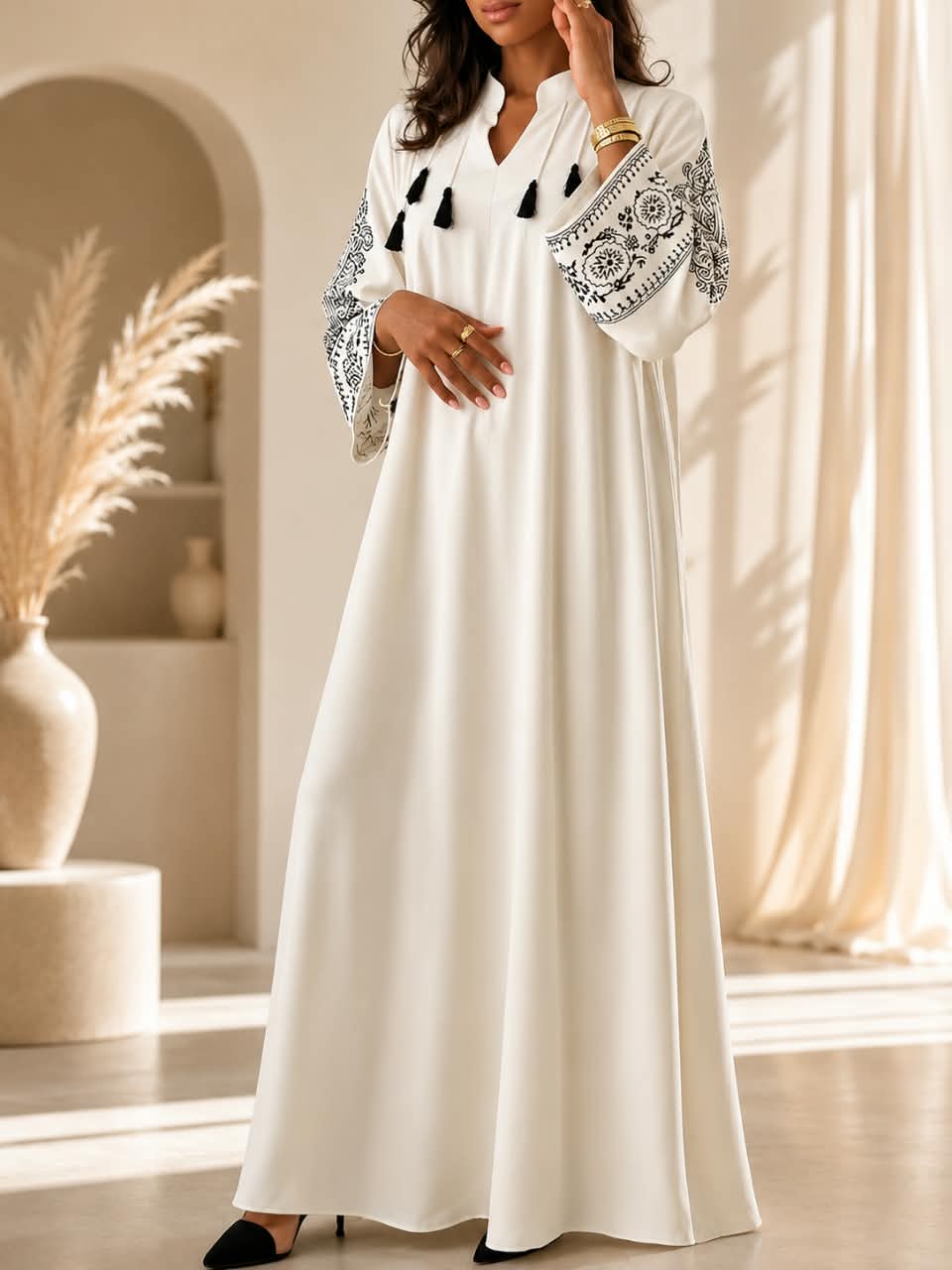 Linen Abaya with Wide Sleeves.