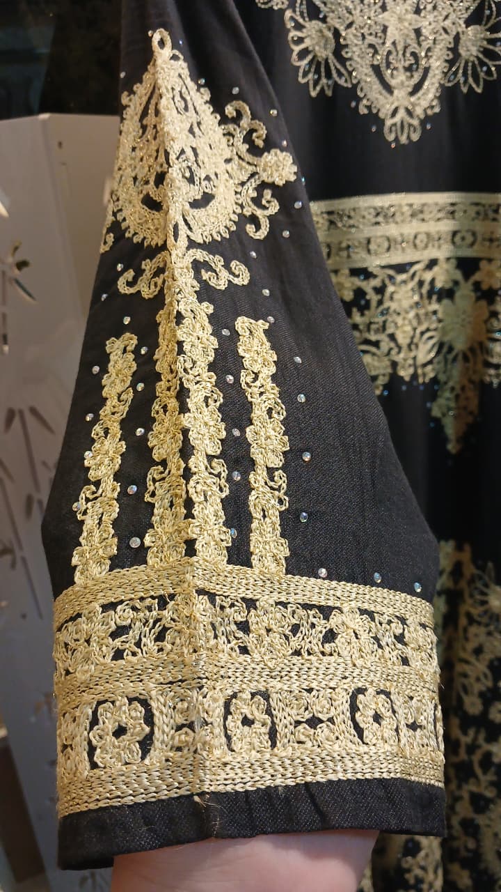 Black Embroidered Cotton Abaya.