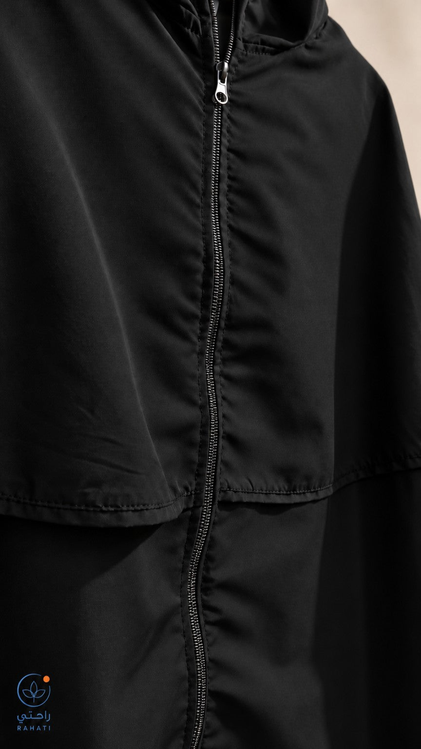 Black tracksuit zipper and fabric detail