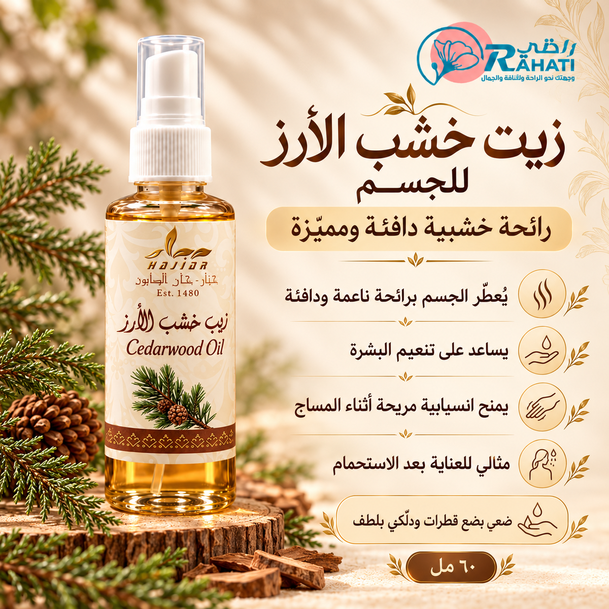 Cedar Wood Body Oil – Hajjar Khan Alsaboun | 60 ml