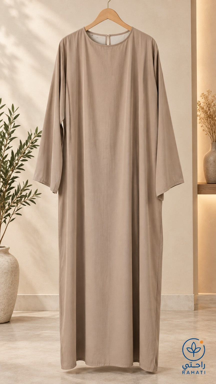 Taupe cobra summer liner dress on hanger