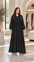 Turkish Cotton Tiered Maxi Dress (black).