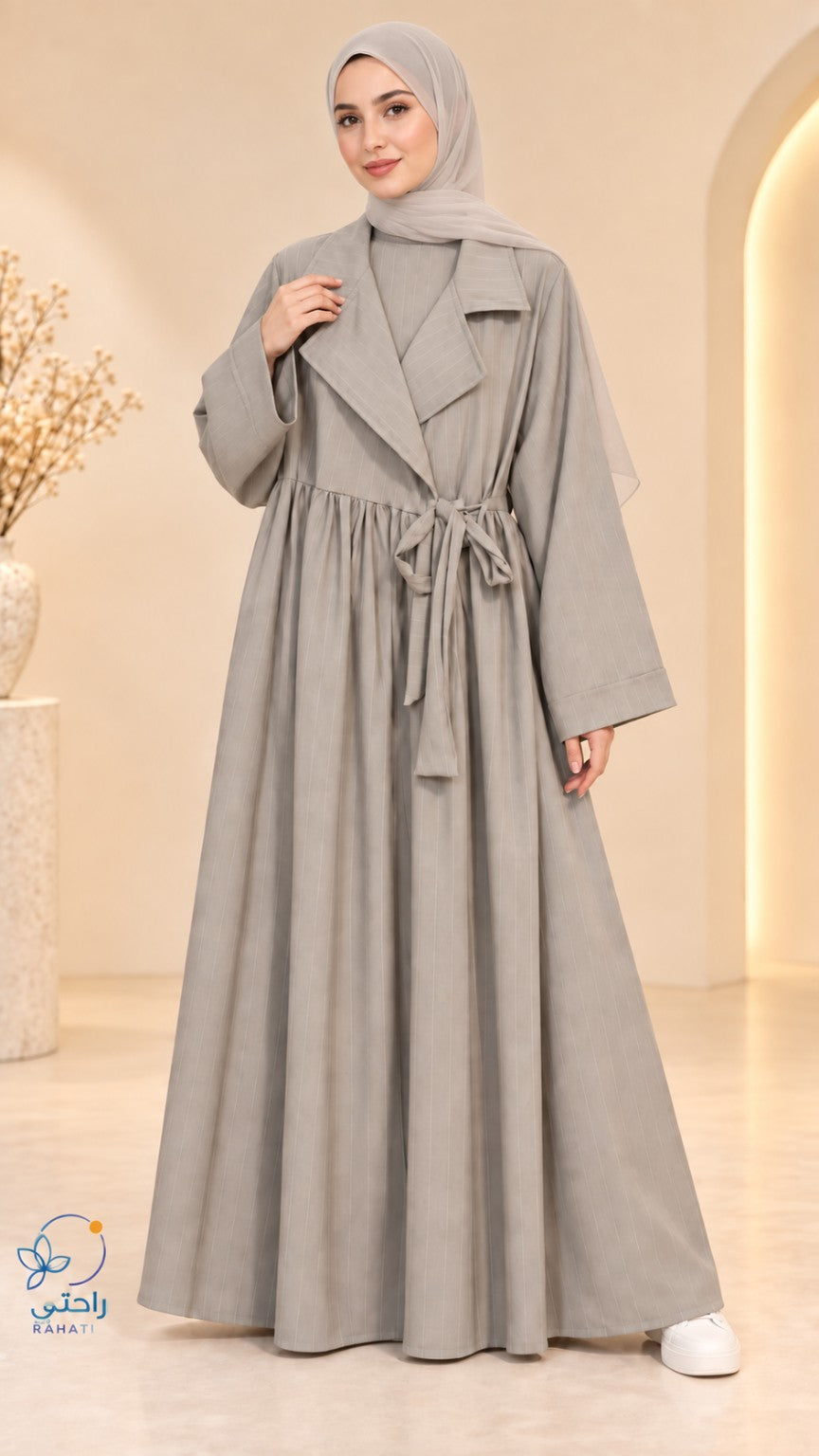 Women's Striped Florina Autumn Jacket Dress(Greige)
