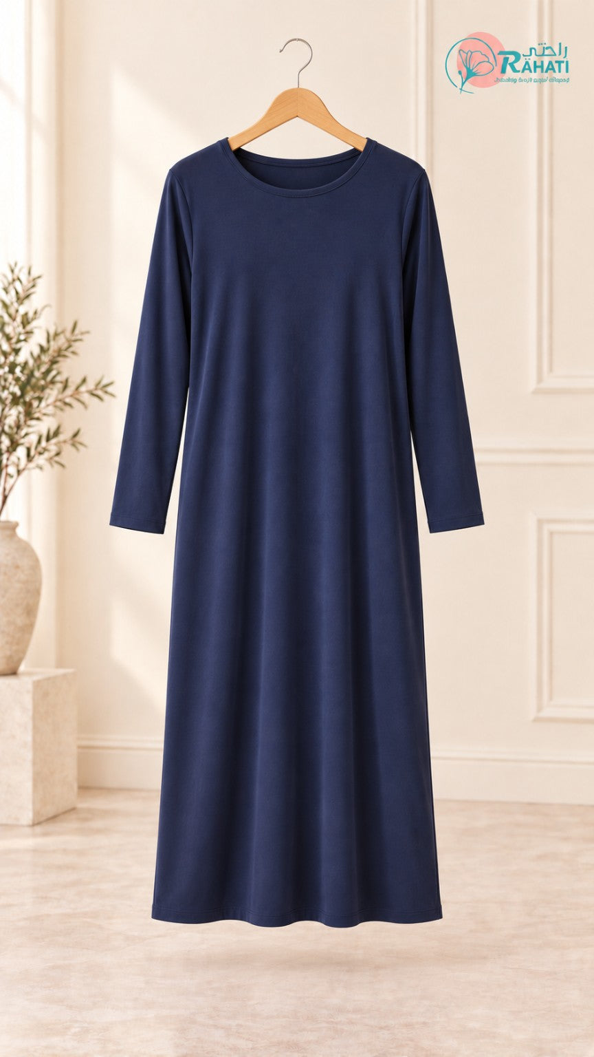 Cooling Lycra Layering Dress in navy on a hanger