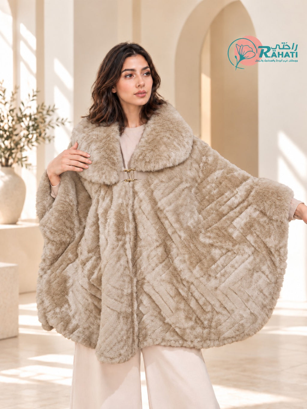 Beige soft fur cape