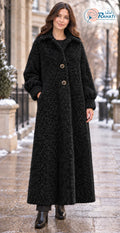 Women’s black full-length bouclé winter coat