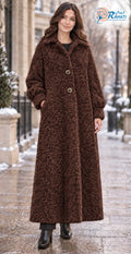 Women’s brown full-length bouclé winter coat