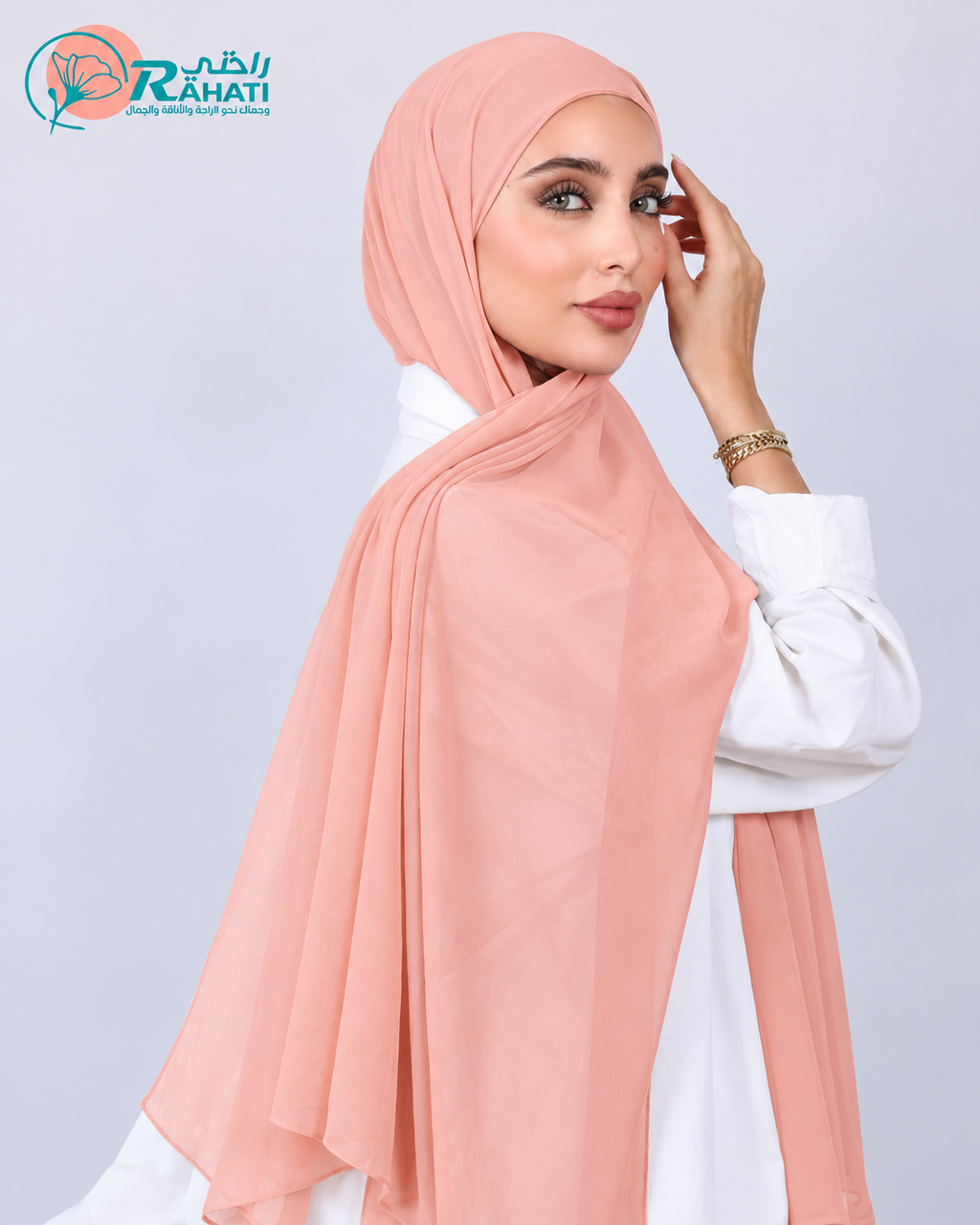 Premium Crepe Hijab Shawl – 172 × 72 cm – Light Salmon