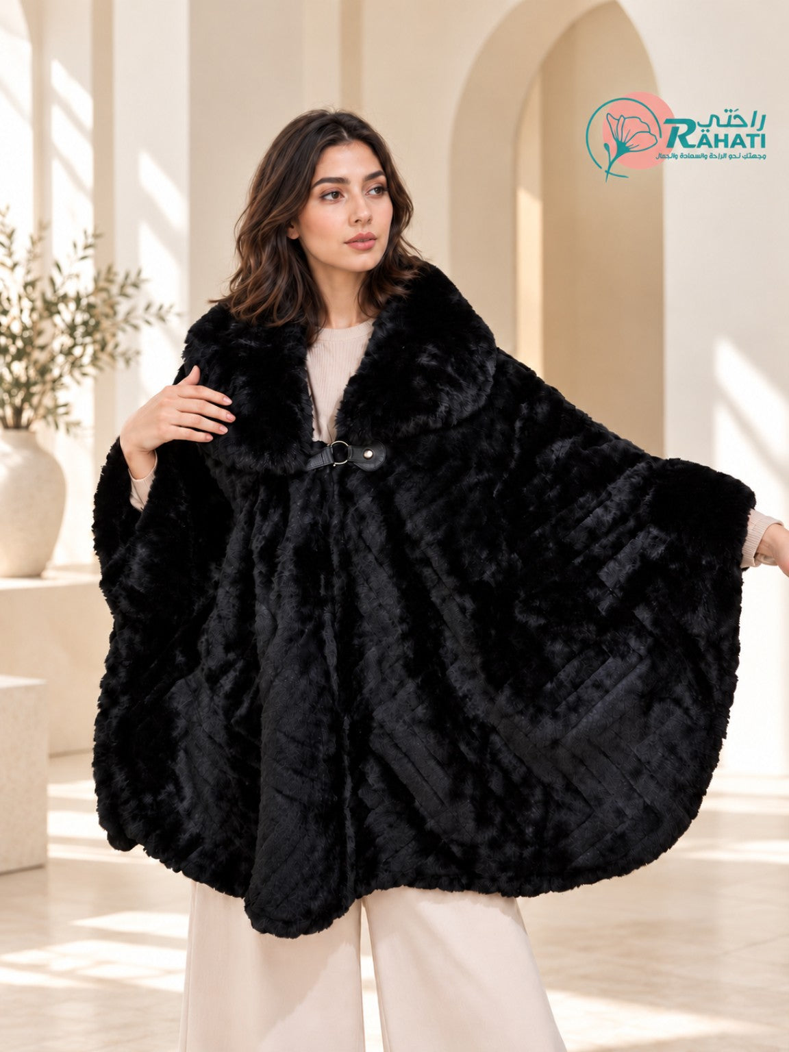 Black fur cape – full view