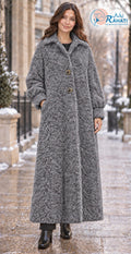 Women’s grey full-length bouclé winter coat