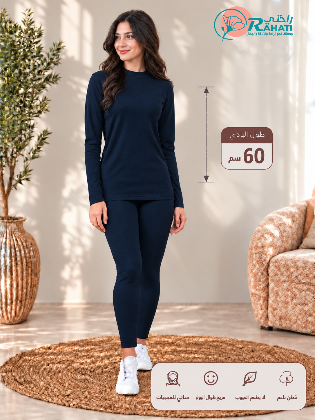 Navy cotton two-piece body T top and leggings, 60 cm, RAHATI