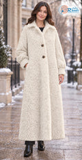 Women’s off-white full-length bouclé winter coat