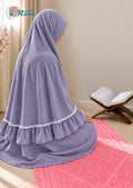 Mauve lightweight poplin prayer set with white lace