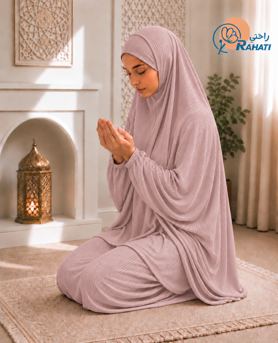 Two-Piece Ribbed Cotton Prayer Set – Pink