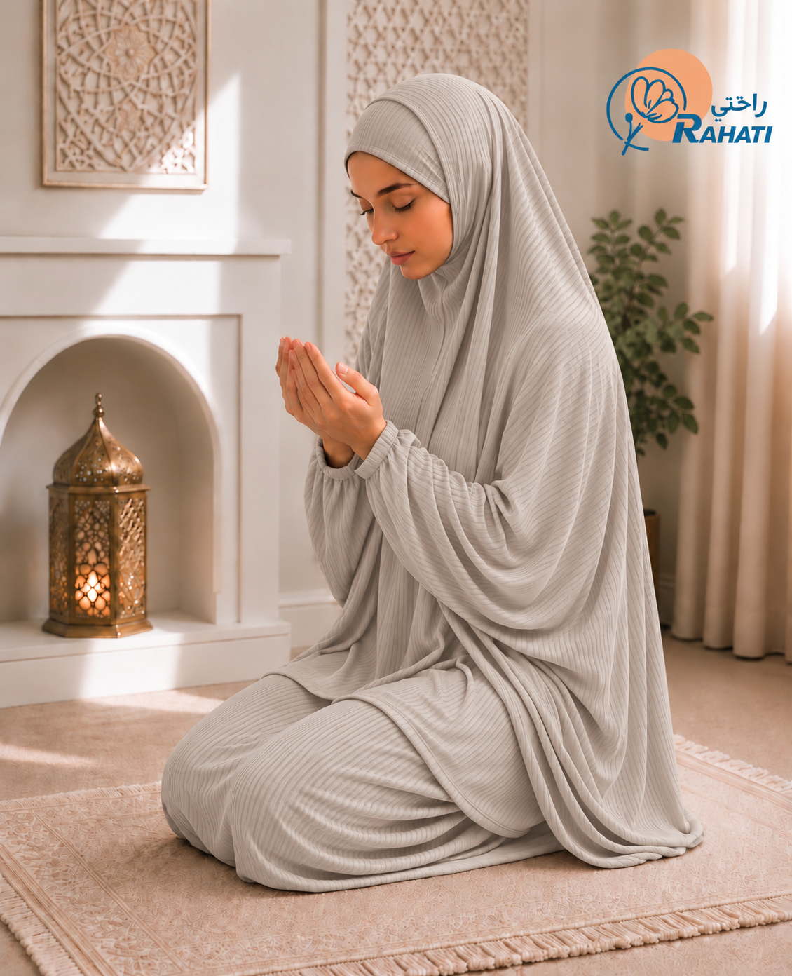 Two-Piece Ribbed Cotton Prayer Set – Beige