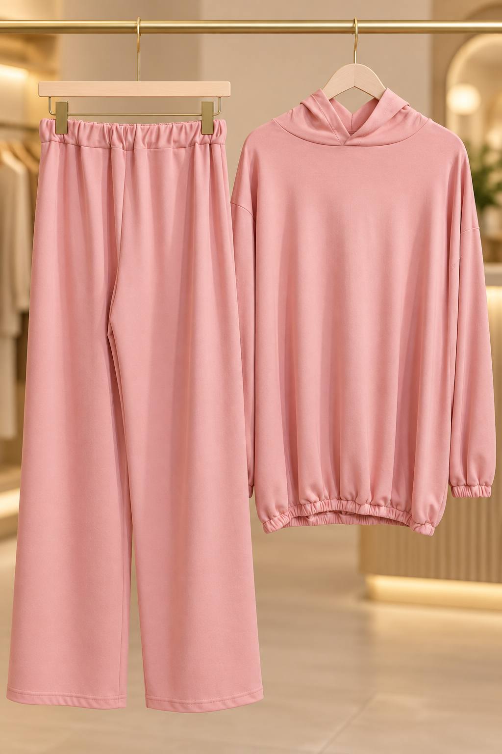 Women's Cotton Autumn Tracksuit – 80 cm Oversized Hoodie & Wide-Leg Pants