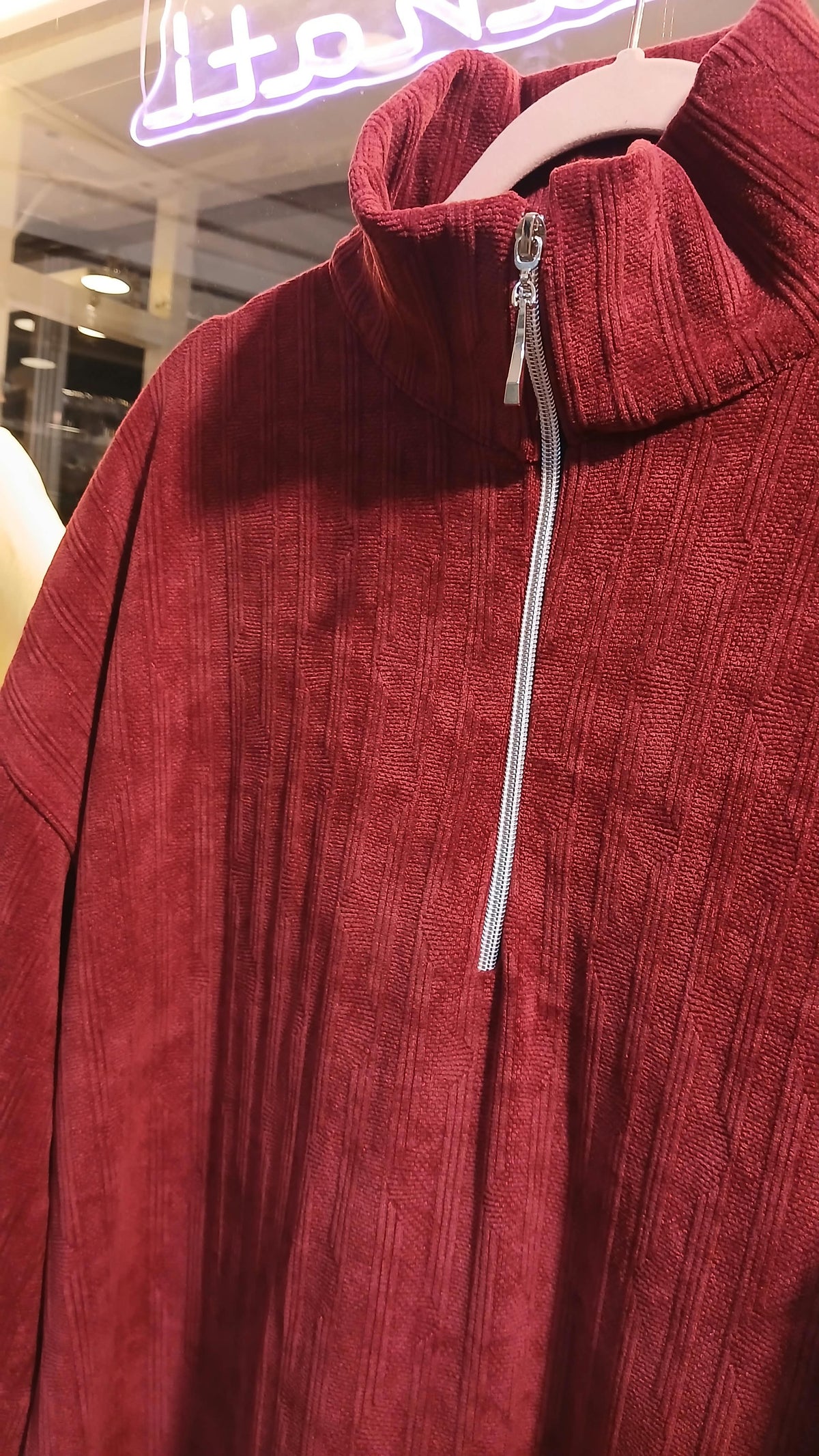 Women's Thick Ribbed Zip-Neck Maxi Dress – Burgundy