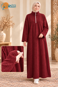 Women's Thick Ribbed Zip-Neck Maxi Dress – Burgundy